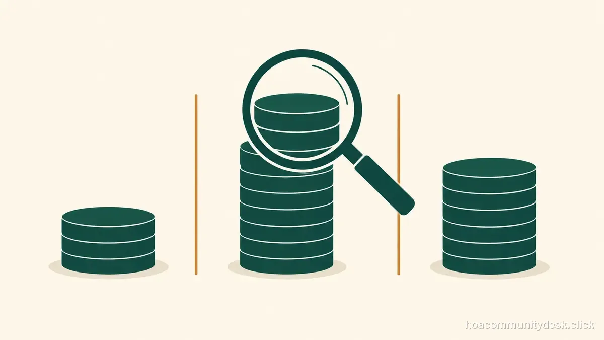 Flat editorial illustration for “HOA Collection Fees Dispute: Separating Assessments, Late Fees, and Collector Charges” — Household & HOA Community Desk