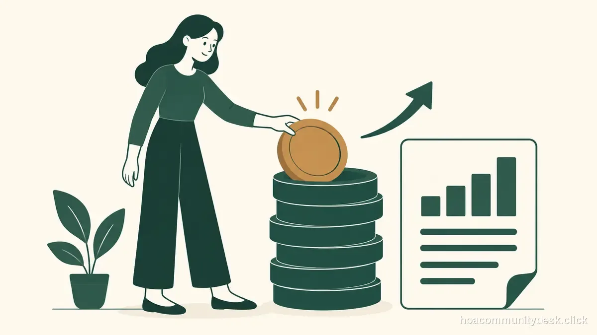 Flat editorial illustration for “Why HOA Dues Increase and How Boards Should Explain the Change” — Household & HOA Community Desk