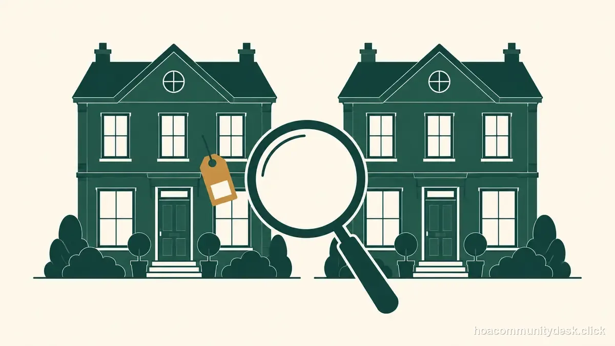 Flat editorial illustration for “Selective HOA Enforcement: How to Document Unequal Treatment Carefully” — Household & HOA Community Desk