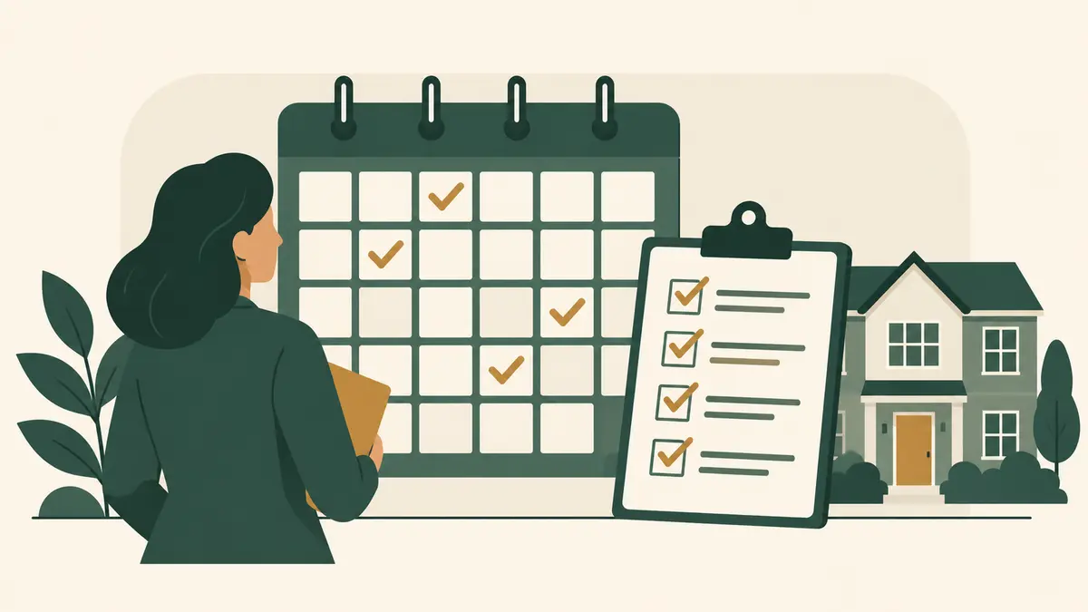 Flat editorial illustration for “New HOA Board Member: A Practical First 30 Days Checklist” — Household & HOA Community Desk